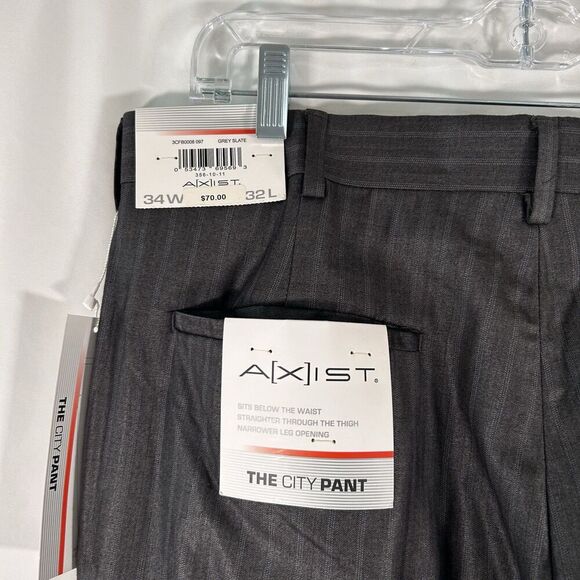 New Axist City Pant Men's 34x32 Grey Striped Flat Front Office Work - Picture 8 of 10